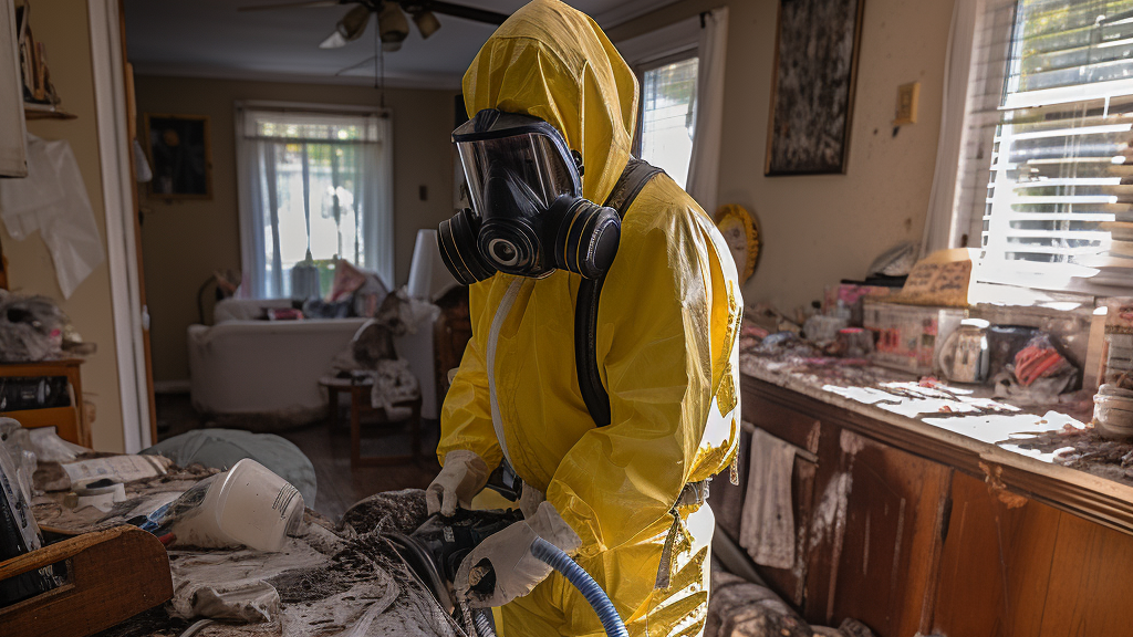 Team member performing certified biohazard cleanup in Fort Myers.