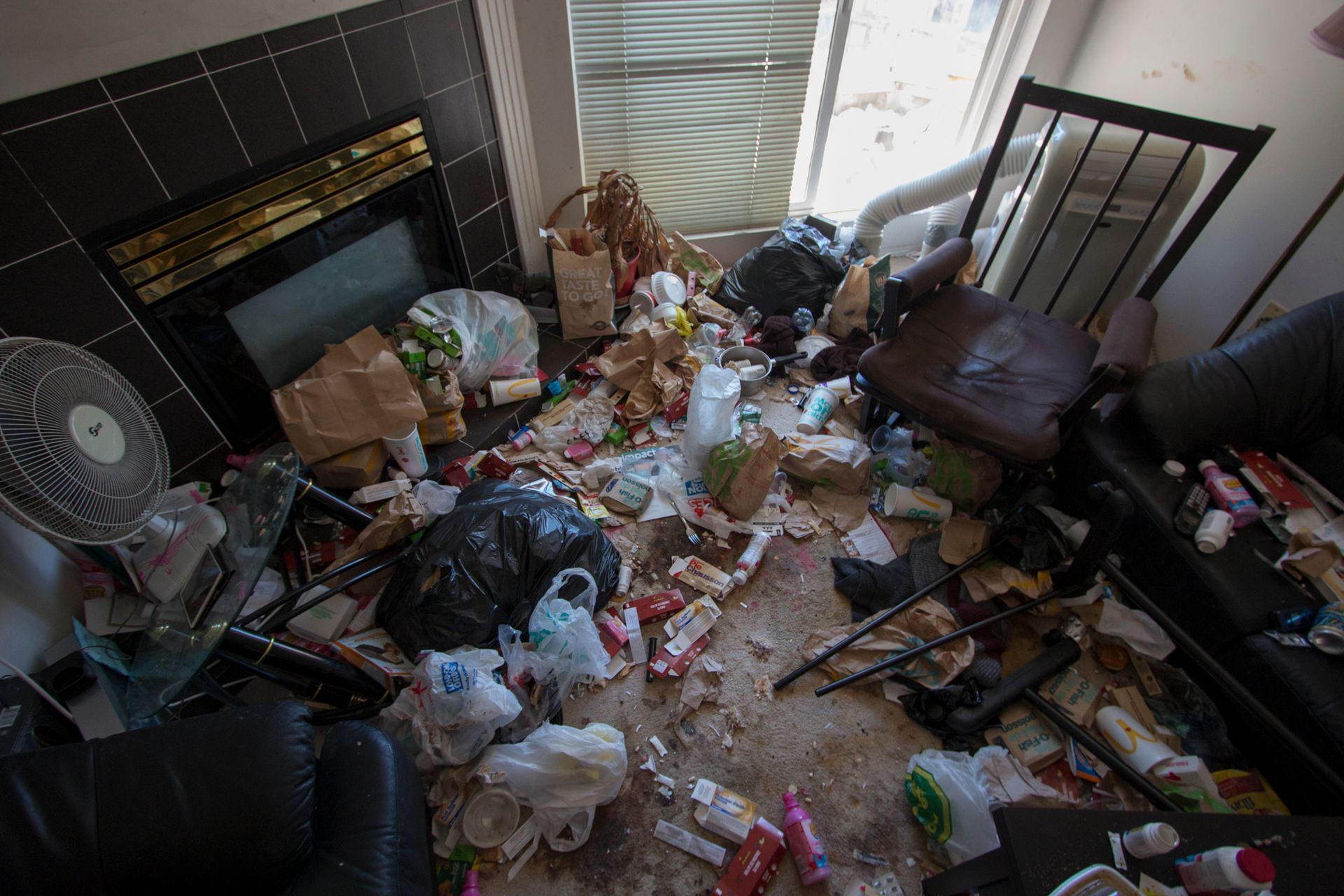 Biohazard space prepped for professional cleanup service.
