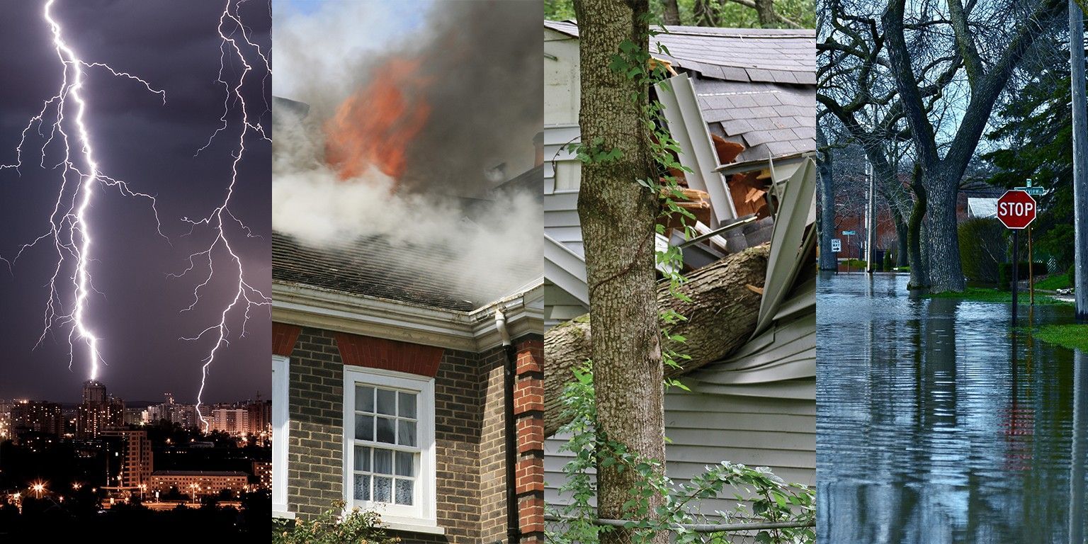 Graphic showing natural disasters we serve including fire and flood.