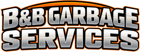 B&B Garbage Services logo in bold black-and-white text with orange outline on a white background