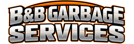 B&B Garbage Services logo in bold white and black lettering with an orange outline