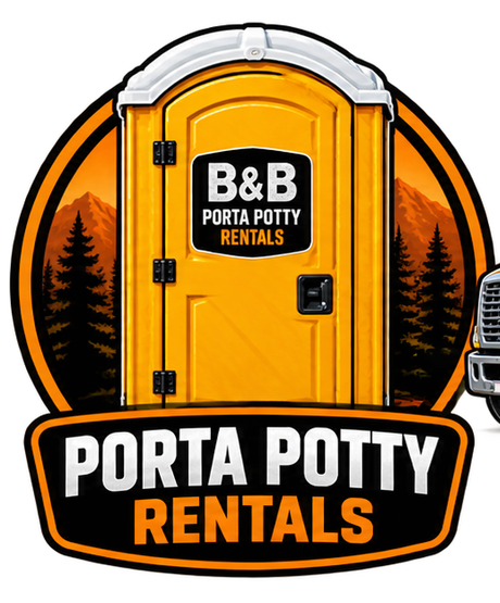 B&B Porta Potty Rentals logo with orange portable toilet and bold black-and-white text