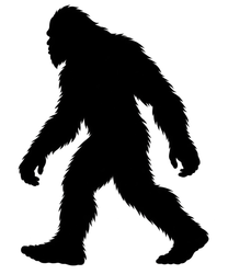 Black silhouette of a walking Bigfoot or Yeti on a white background
