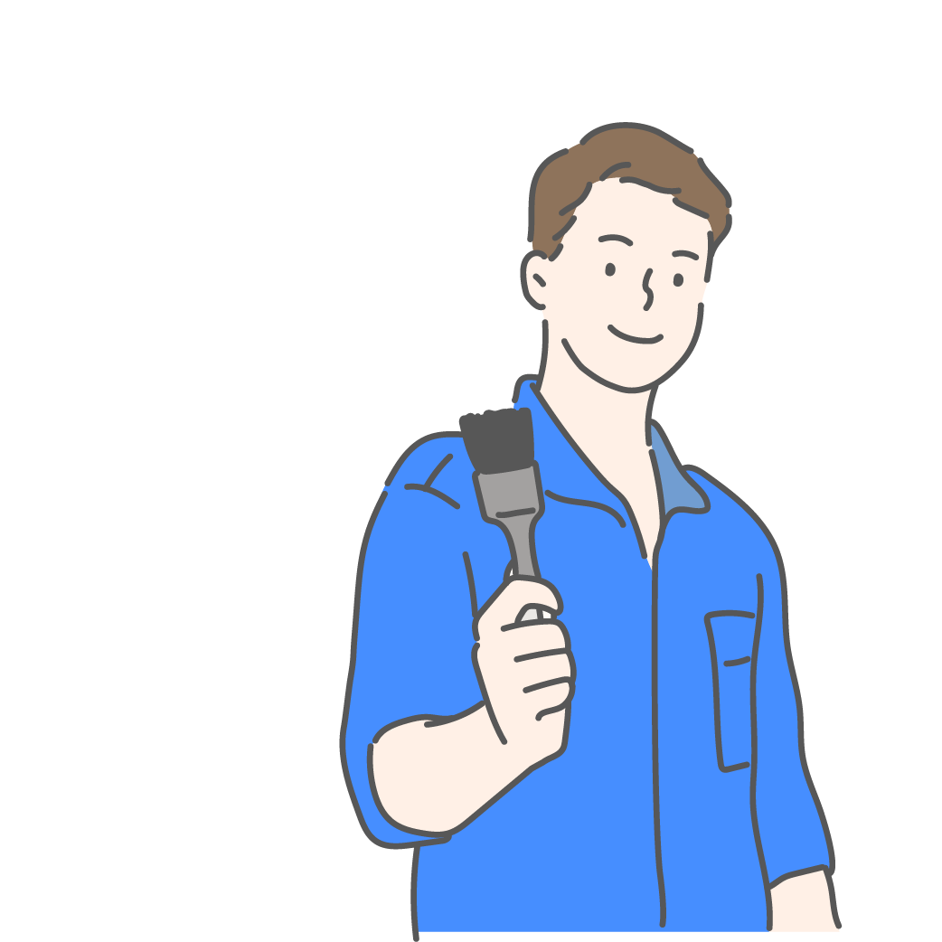 Man in blue shirt holding a paintbrush, smiling.