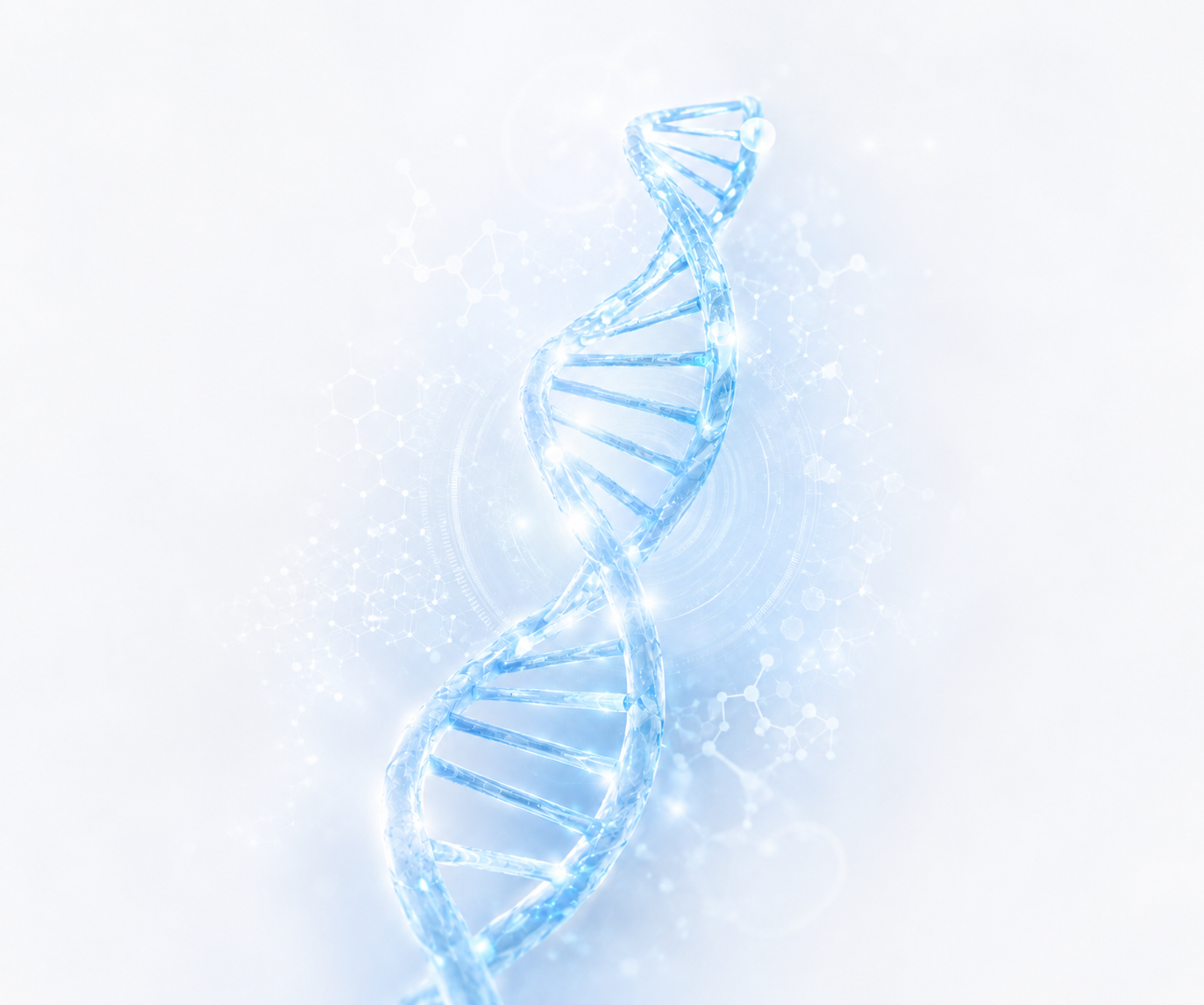 藍人形圖案位於DNA螺旋結構和發光的分子背景中