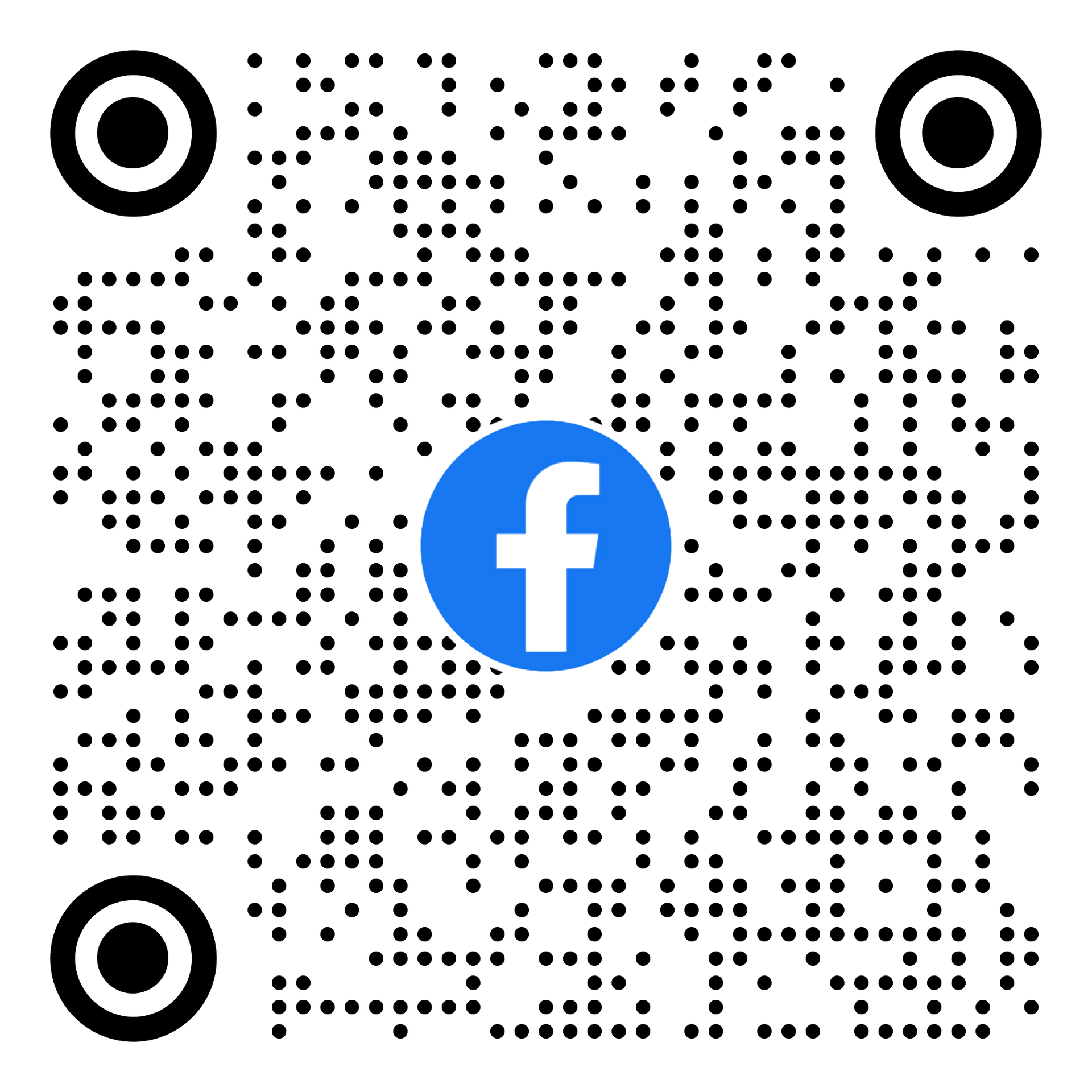 Facebook二維碼,藍色Facebook標誌居中,位於黑白虛線背景上。