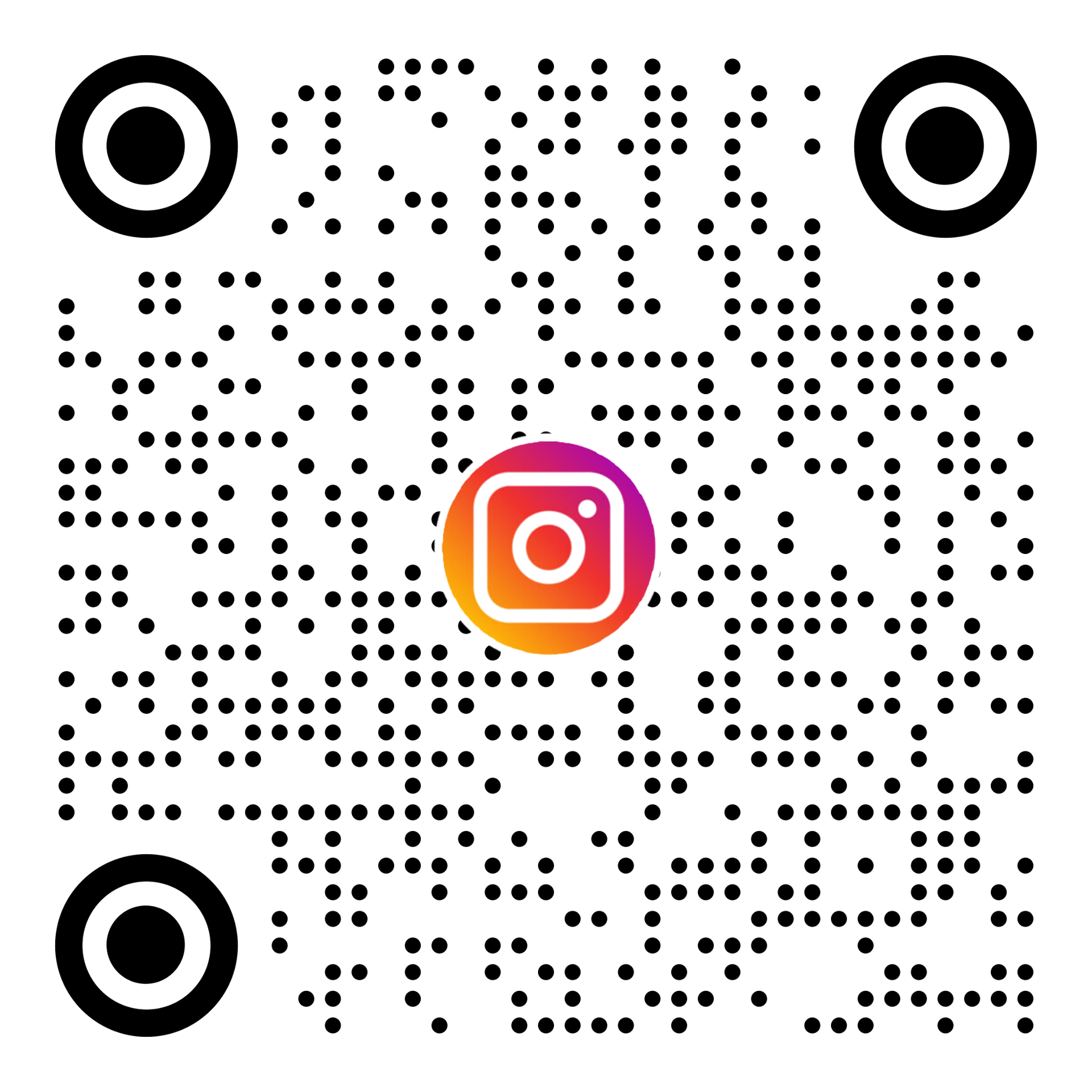白色背景上的Instagram二維碼,中心有logo,四角有黑色標記。
