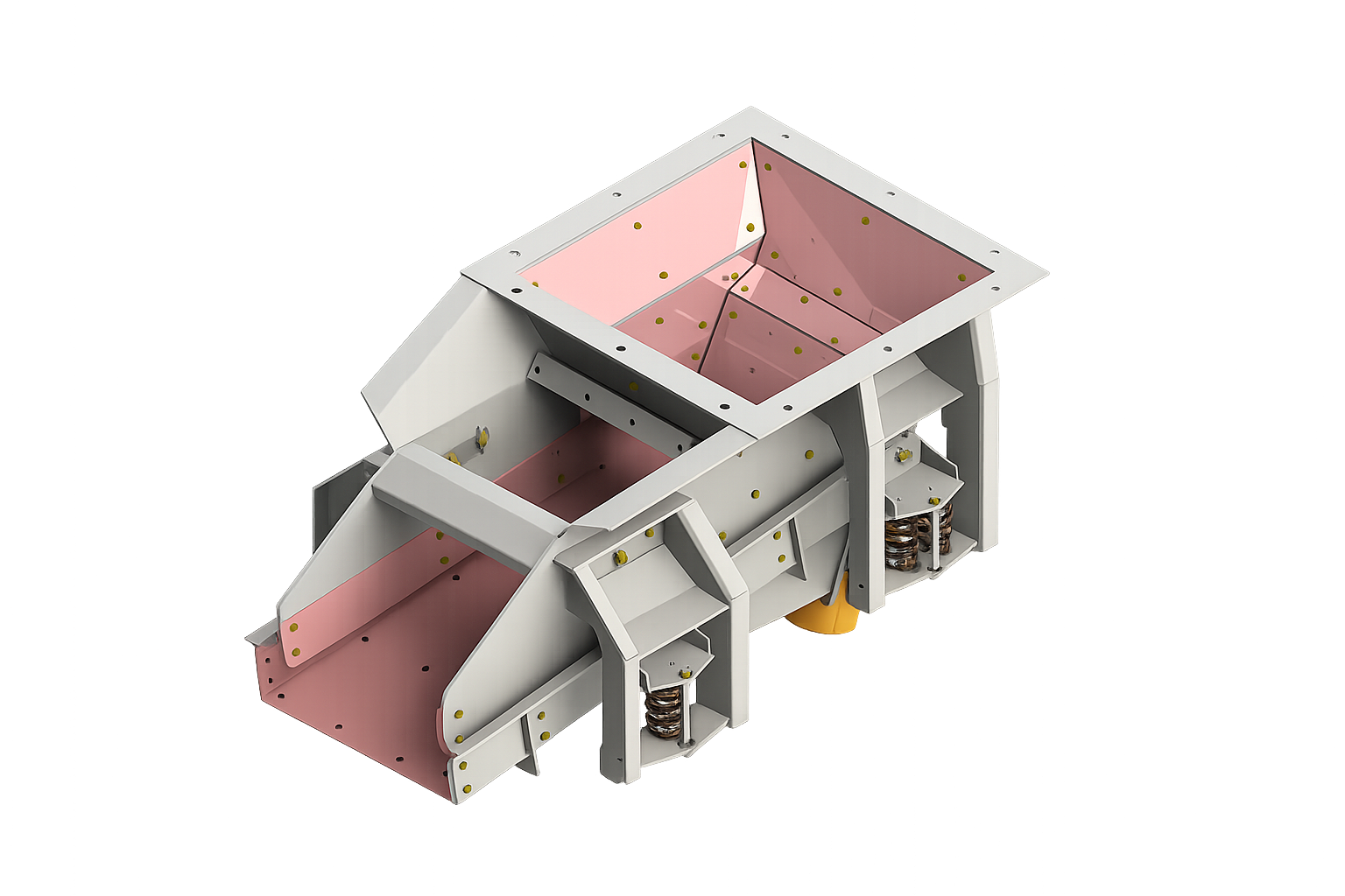 Render of a suspended hopper vibratory feeder