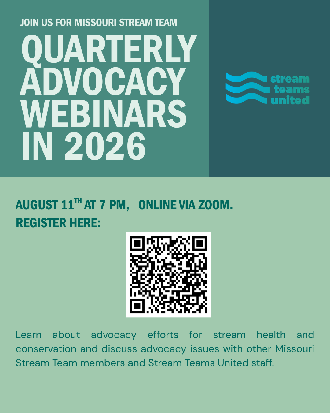 Flyer for online Advocacy Webinar on August 11th at 7pm. Registration is linked in text above.