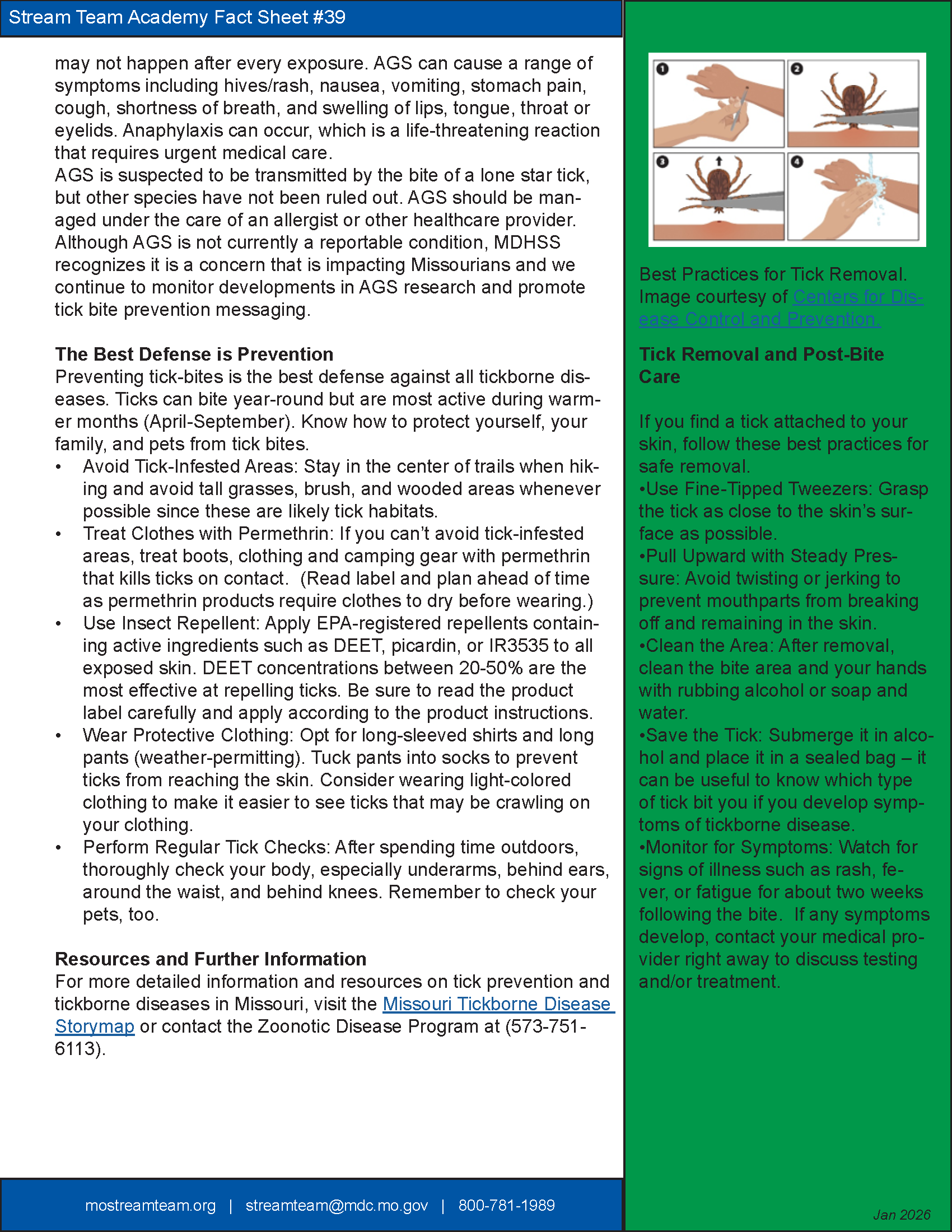 Two-column document page with dense text, blue header/footer, and a green sidebar featuring a small illustration.
