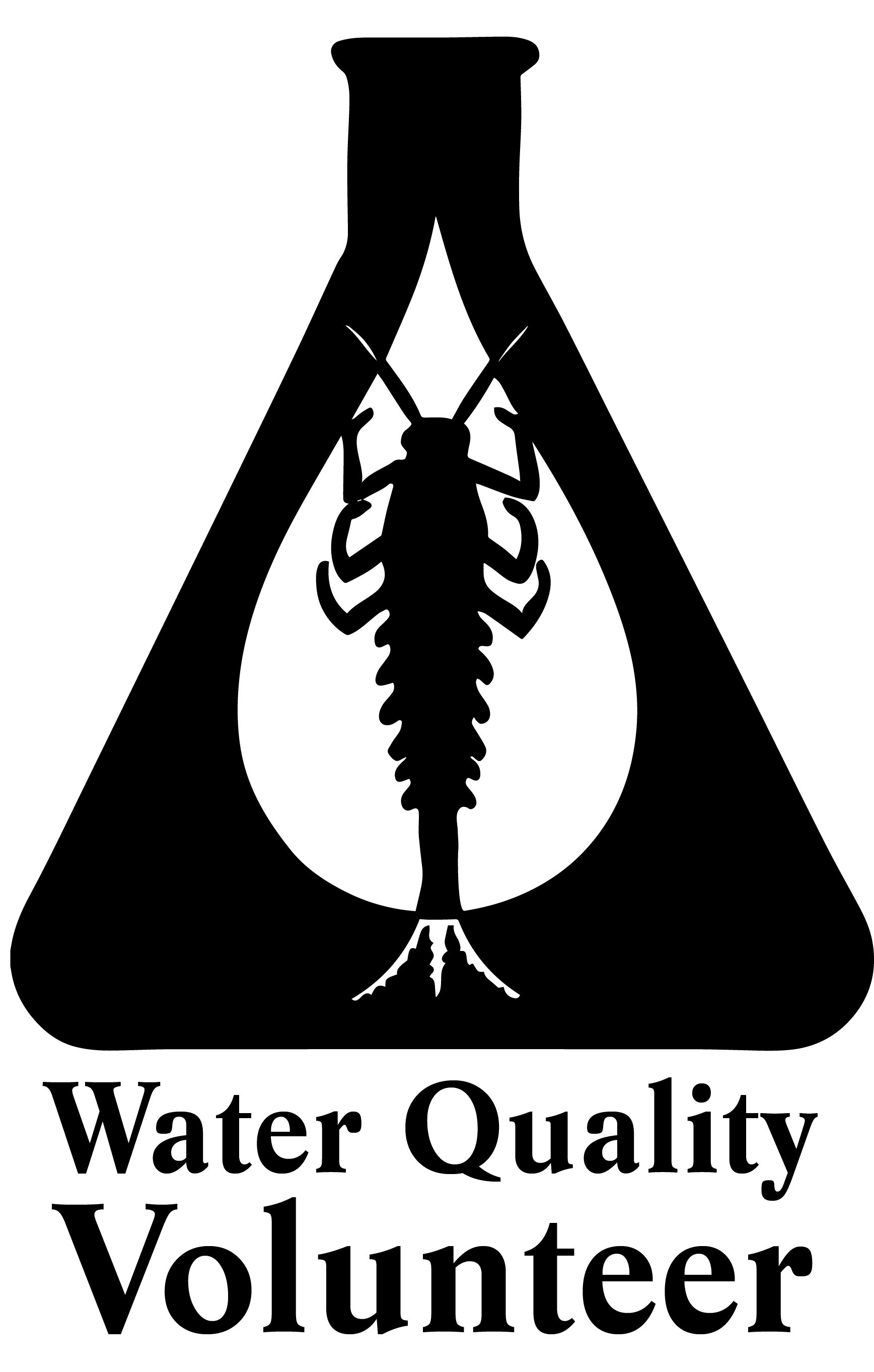 A black and white logo for a water quality volunteer.