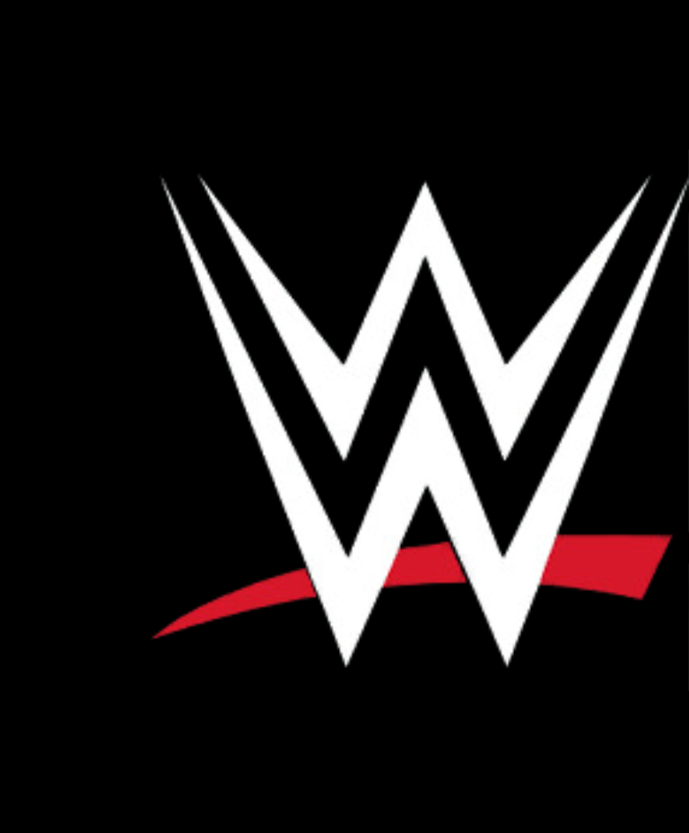 White WWE logo with a red underline on a black background