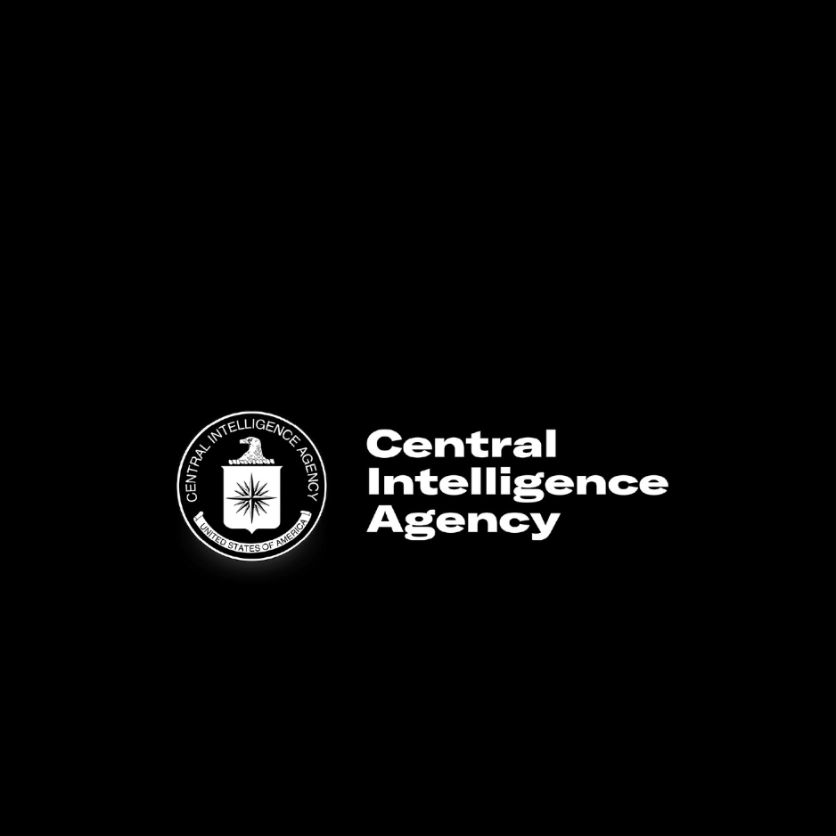 Central Intelligence Agency seal and white CIA wordmark on a black background