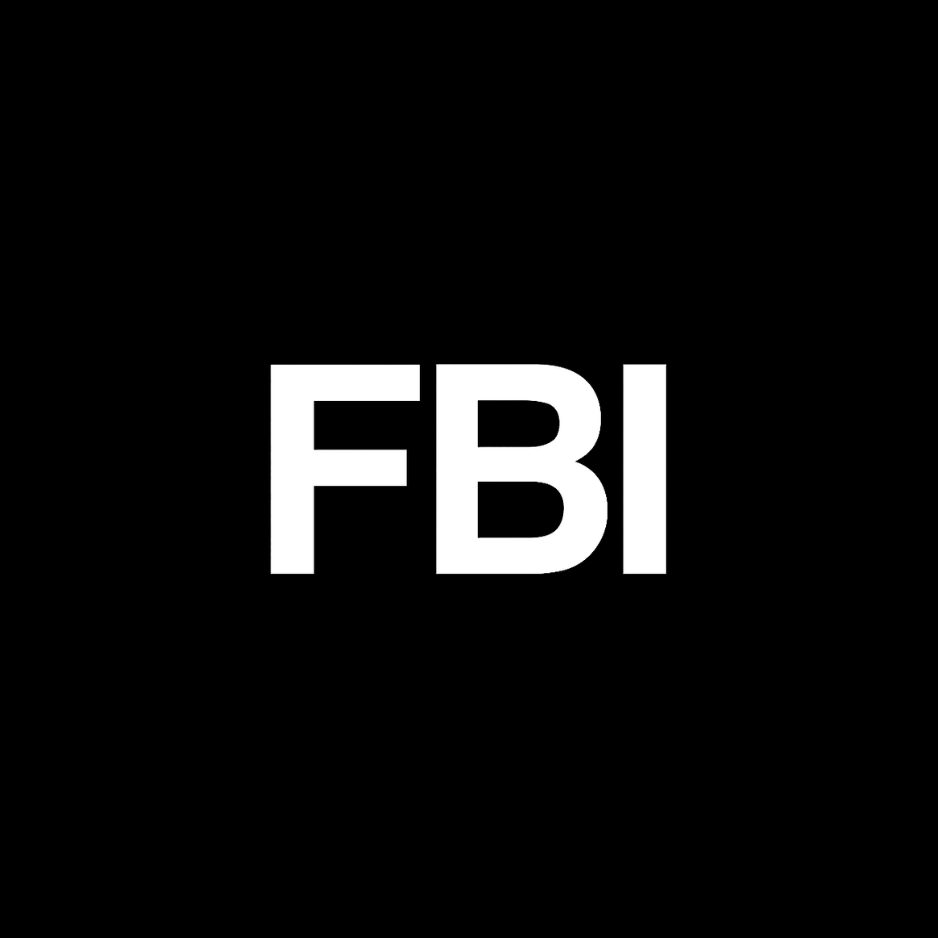 White “FBI” letters centered on a black background.
