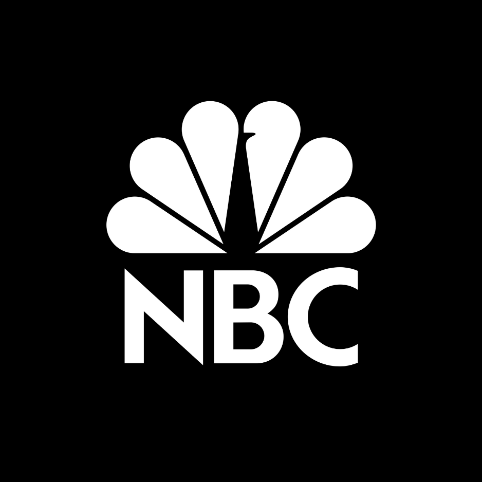 NBC peacock logo in white on a black background