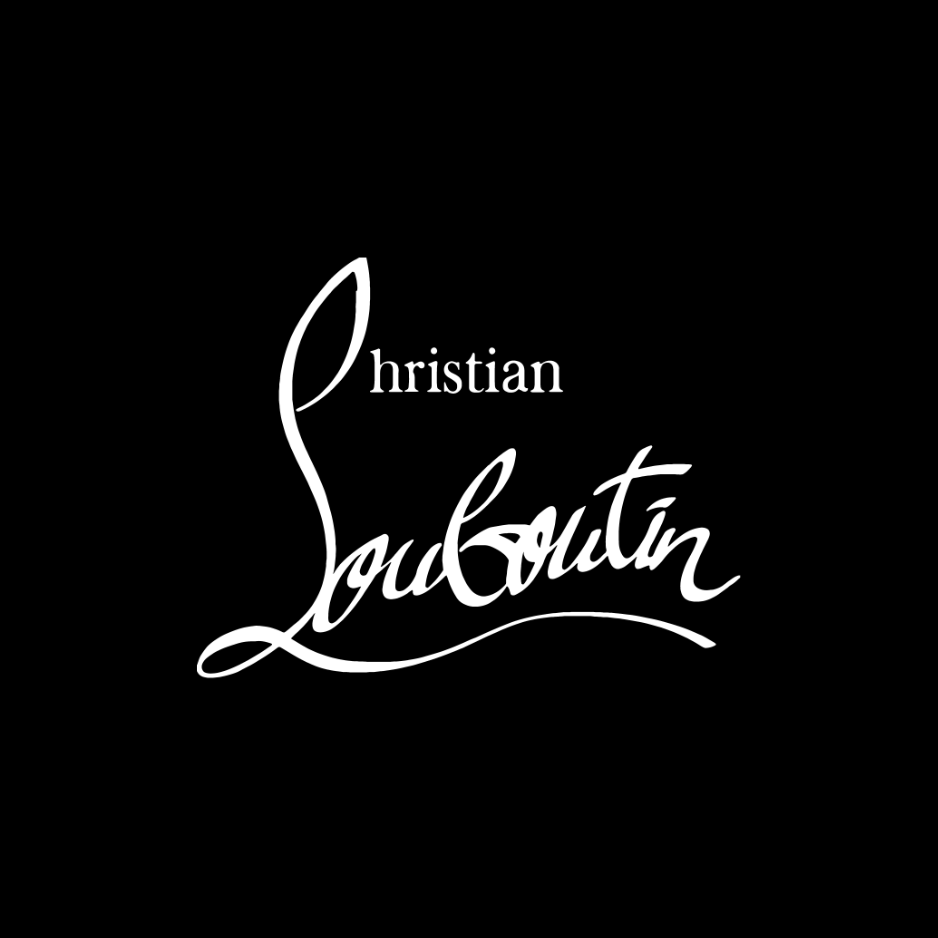 White Christian Louboutin logo on a black background