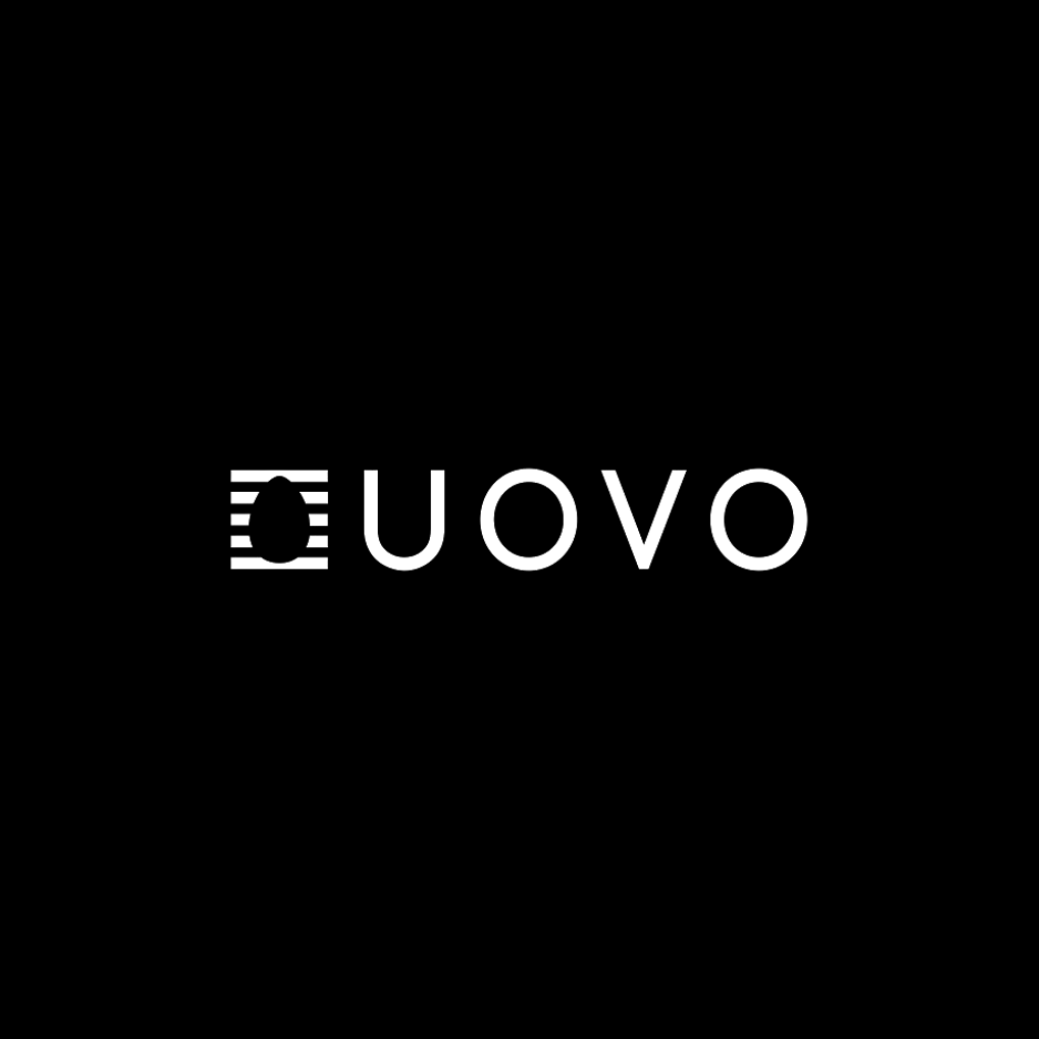 Black background with a white “UOVO” logo and icon centered.