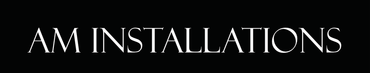 White “AM INSTALLATIONS” text on a black background