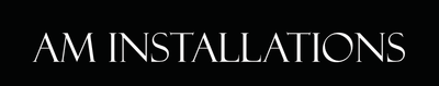 White “AM INSTALLATIONS” text on a black background