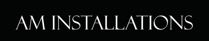 White “AM INSTALLATIONS” text on a black background