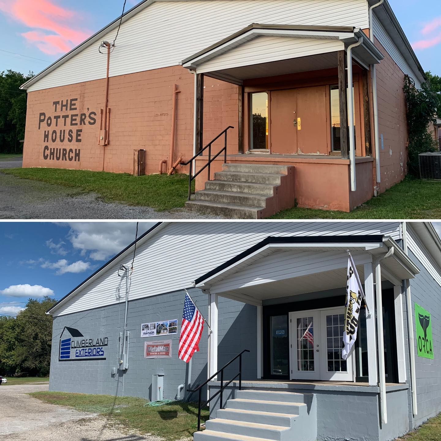 A before and after photo of the potters house church
