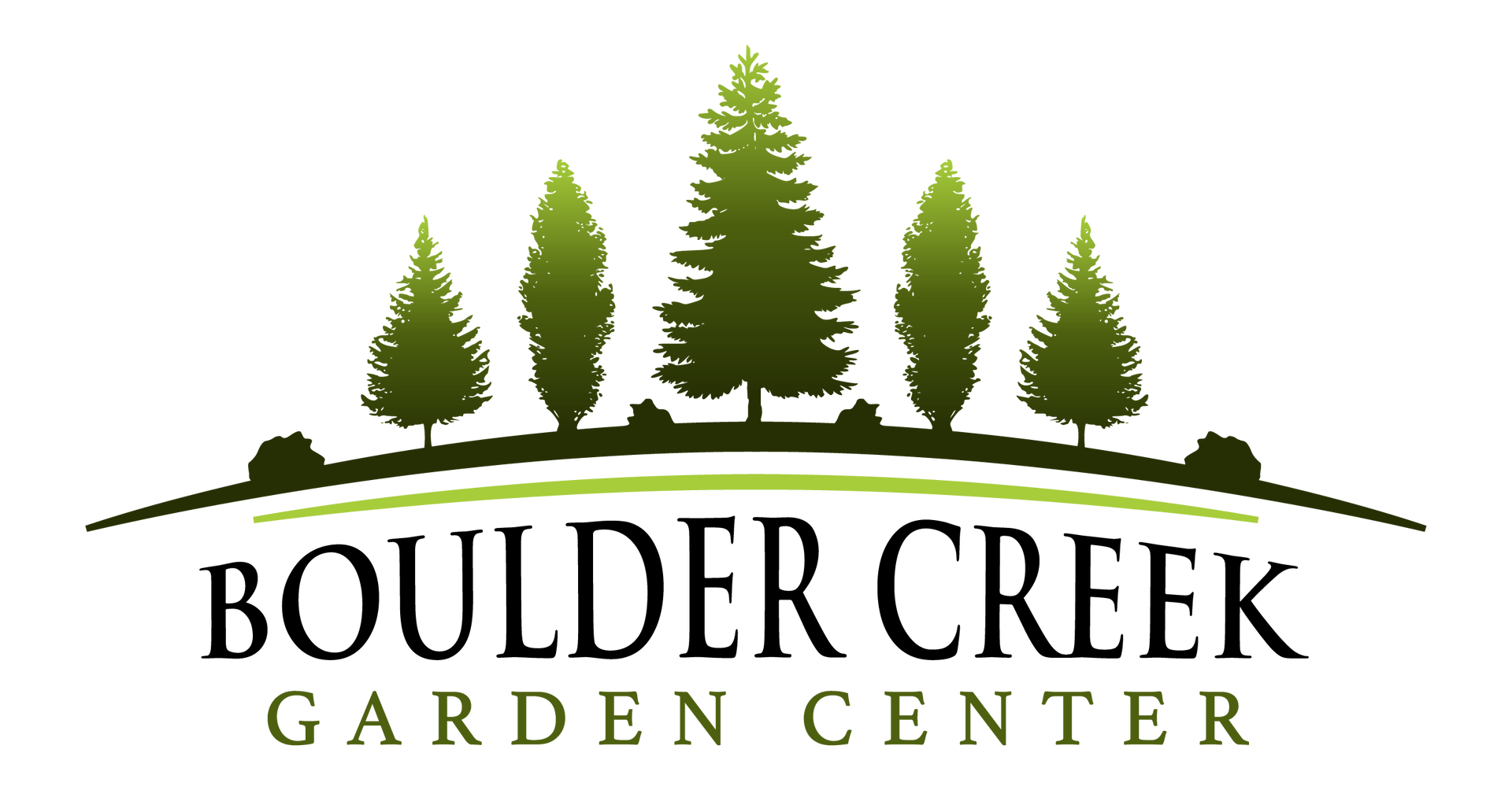 Boulder Creek Garden Center logo with green trees above the name on a white background