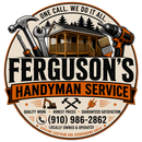 Ferguson’s Handyman Service logo with tools, house, and phone number on orange and black emblem