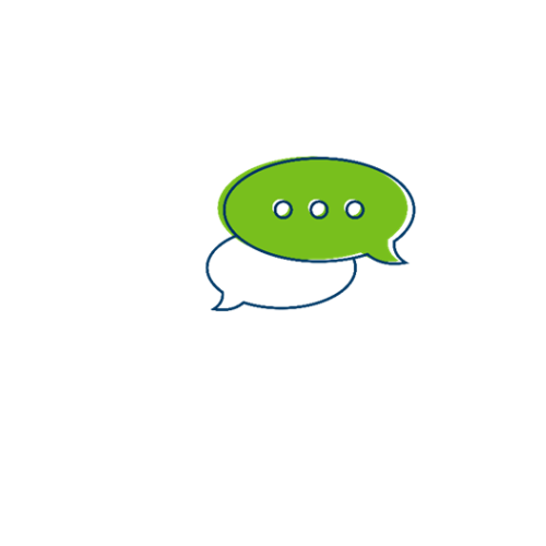 two thought bubbles, one white and one green with three dots