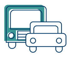 An icon of a blue truck and white car