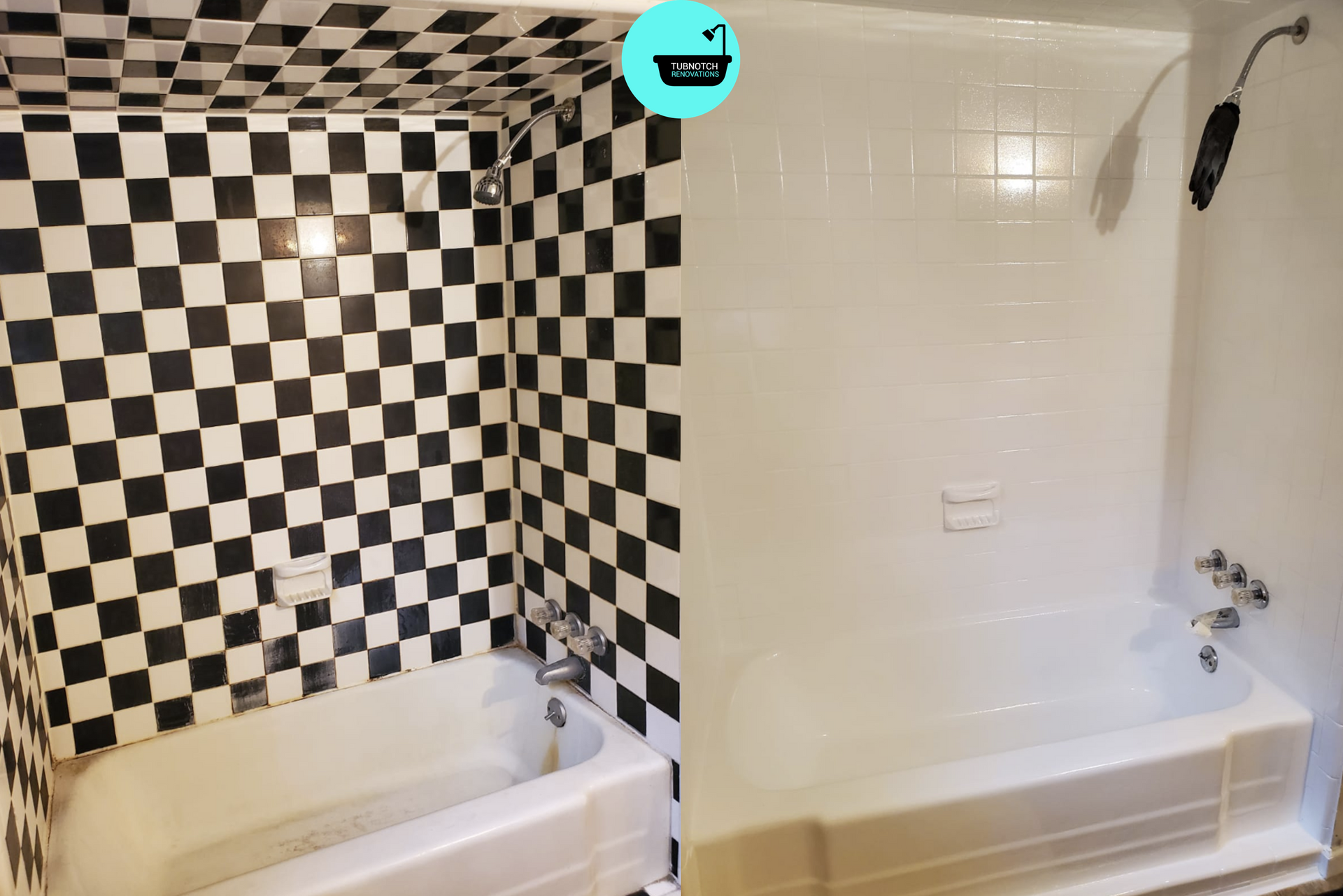 Outdated tile pattern transformed with a crisp, modern white finish.