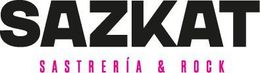 Logotipo de SAZKAT en texto negro en negrita con “SASTRERÍA & ROCK” en rosa debajo.