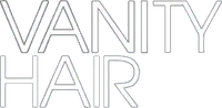 Logo di Vanity Hair in lettere dal contorno sottile su sfondo bianco.