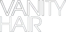 Logo di Vanity Hair in lettere dal contorno sottile su sfondo bianco.