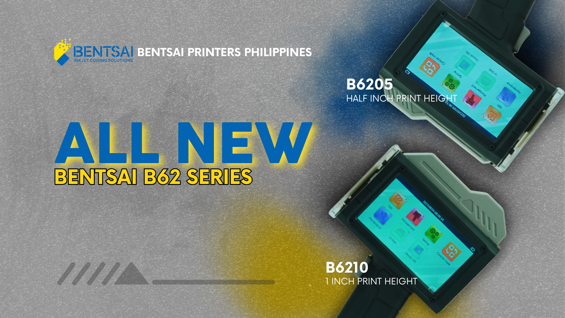 Bentsai handheld printer printing batch codes on sacks in a warehouse setting