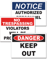 Admittance and Restricted Area Signs
