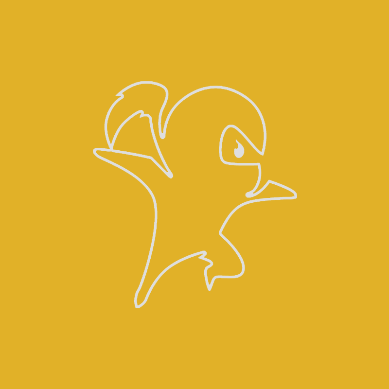 A line drawing of a ghost on a yellow background.