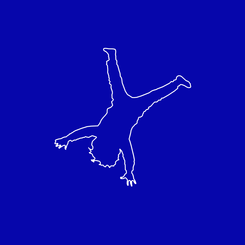 A silhouette of a person doing a handstand on a blue background.