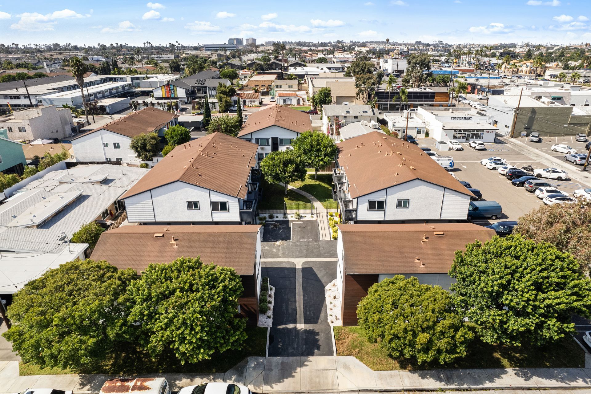 Overhead shots of buildings and trees
