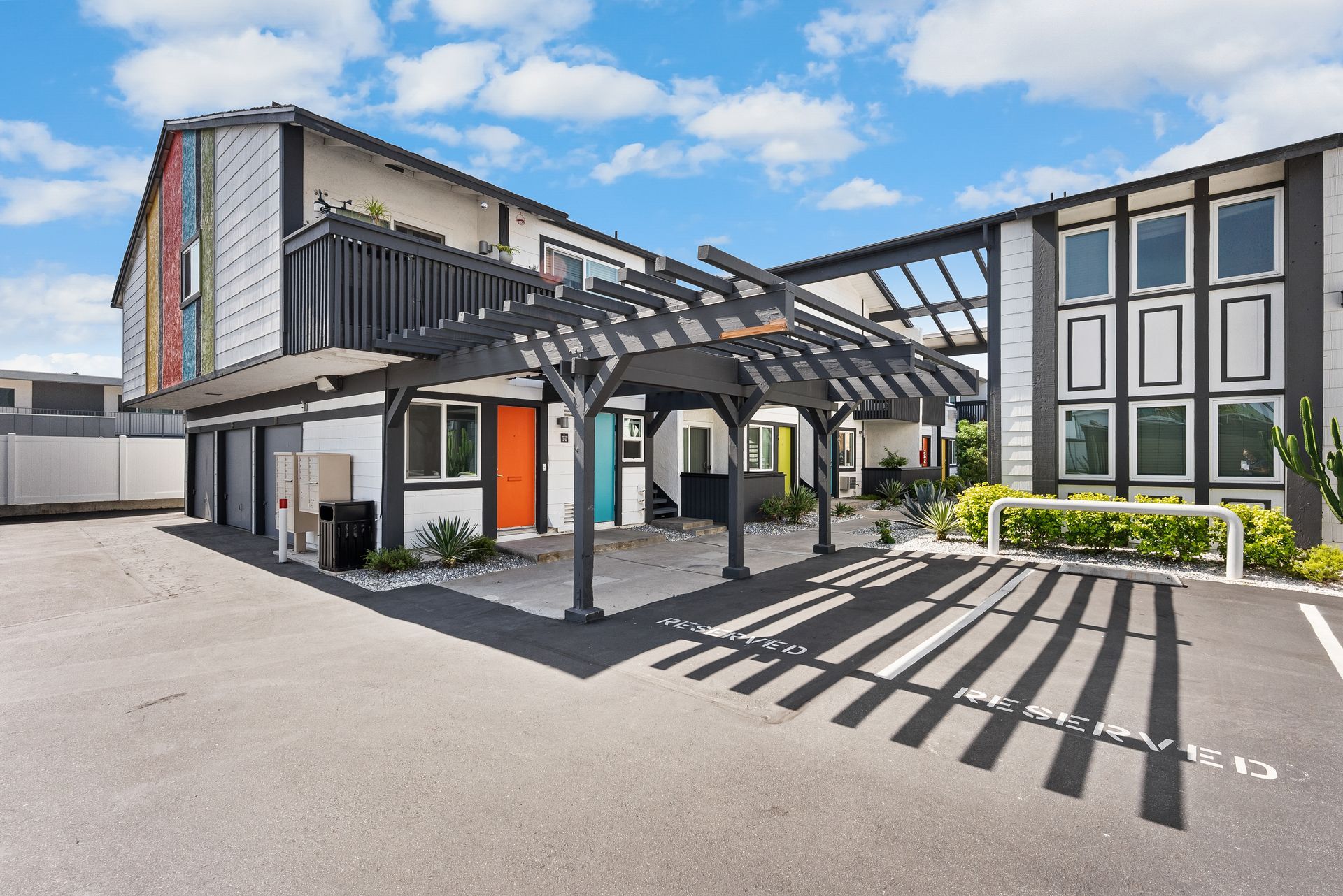 Building exterior with awning