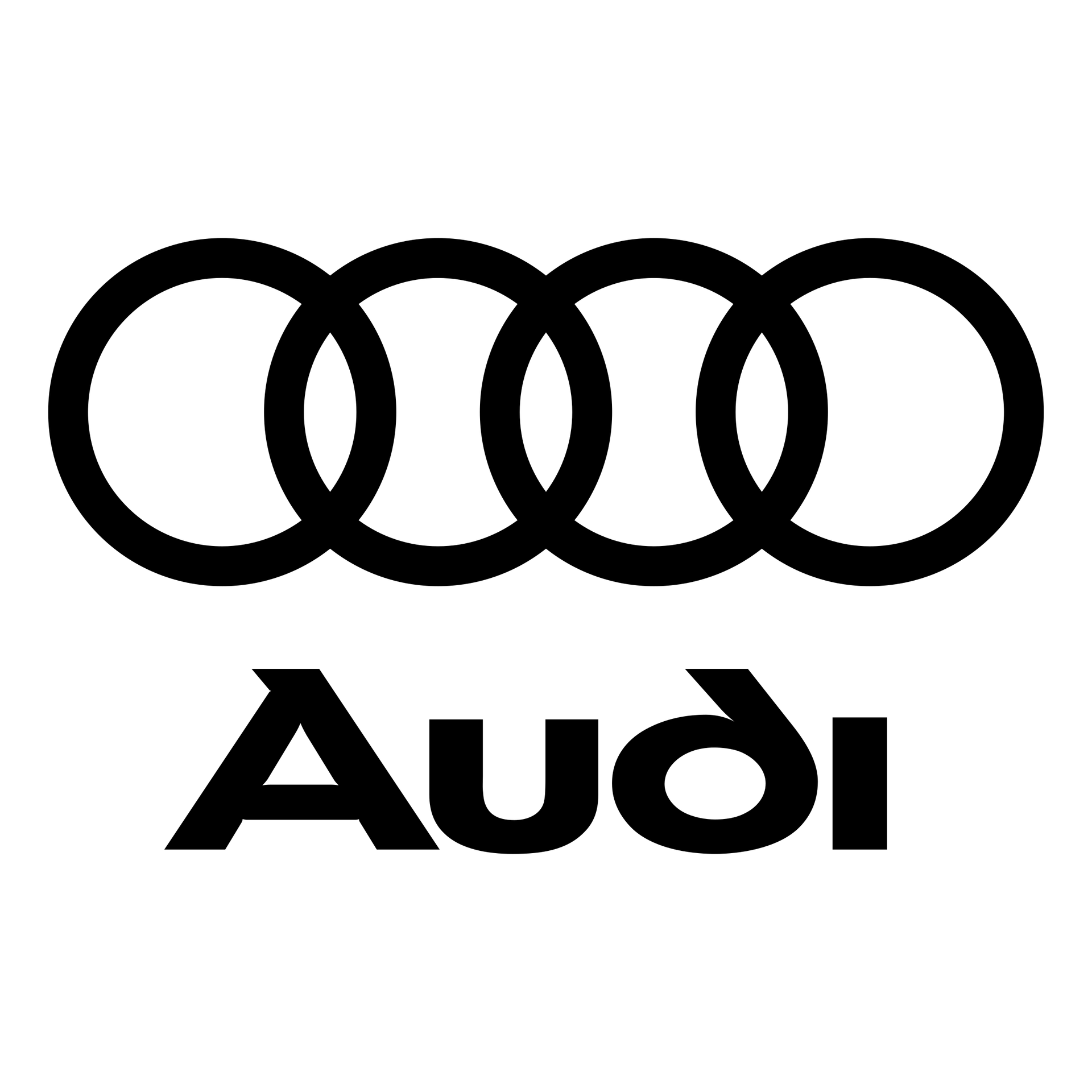 Audi logo: Four interlocking rings above the word "Audi".