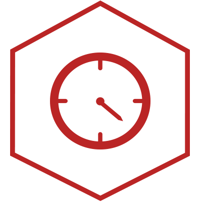 Contorno hexagonal rojo con un icono de reloj rojo en su interior.