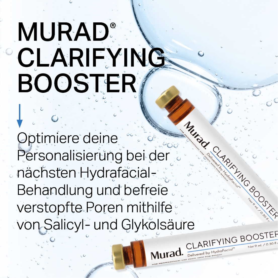 Auf weißem Hintergrund ist eine Flasche Murad Clarifying Booster abgebildet.