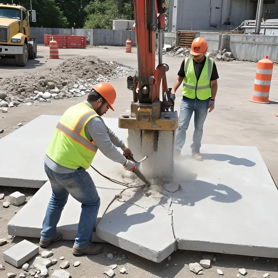 Concrete demolition process with heavy machinery
