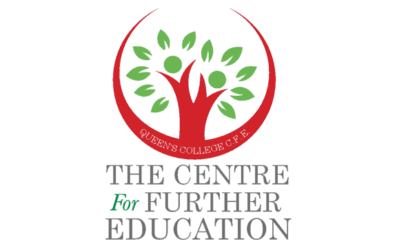 A logo for the centre for further education with a tree in the middle