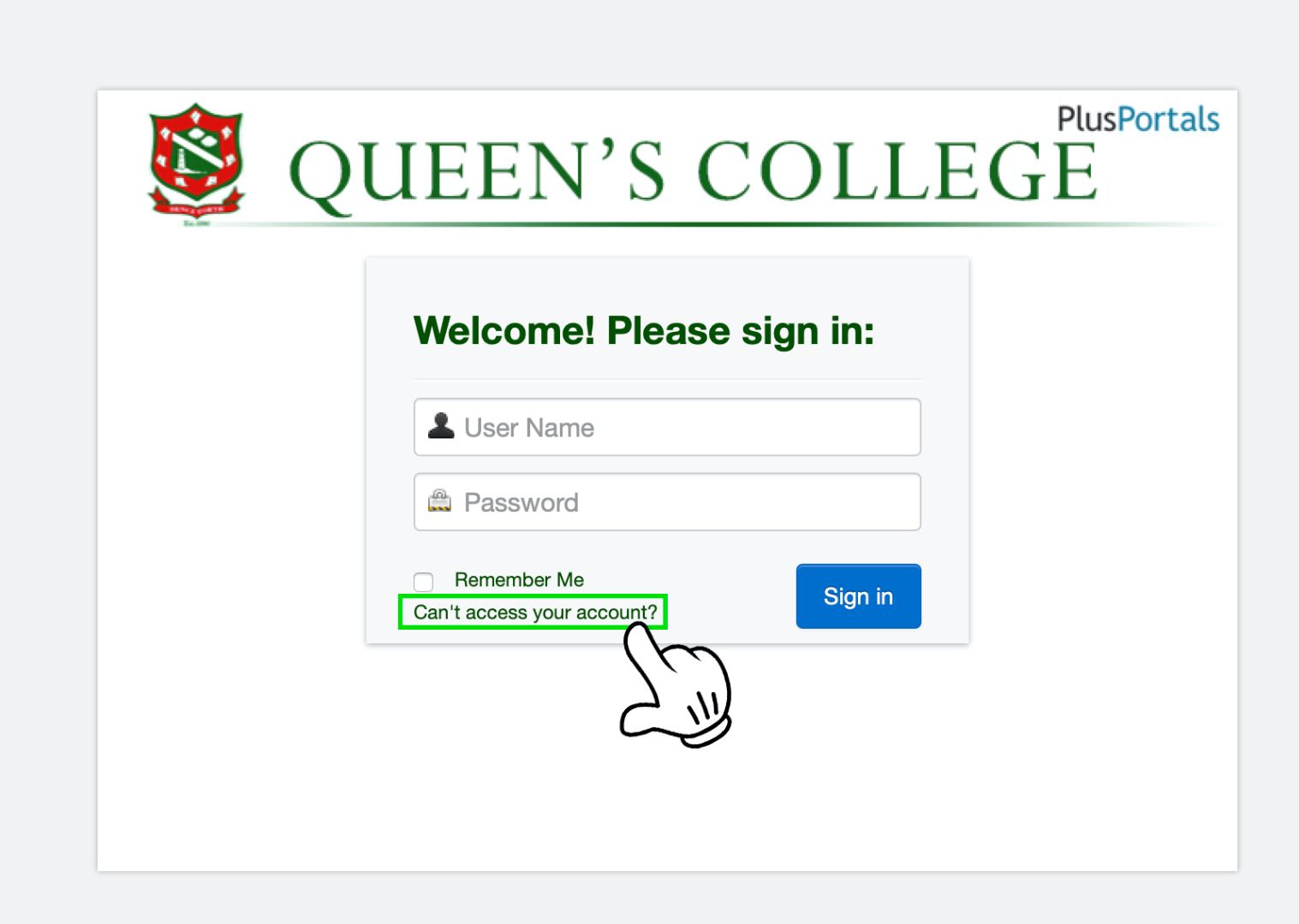 A sign in page for queen 's college