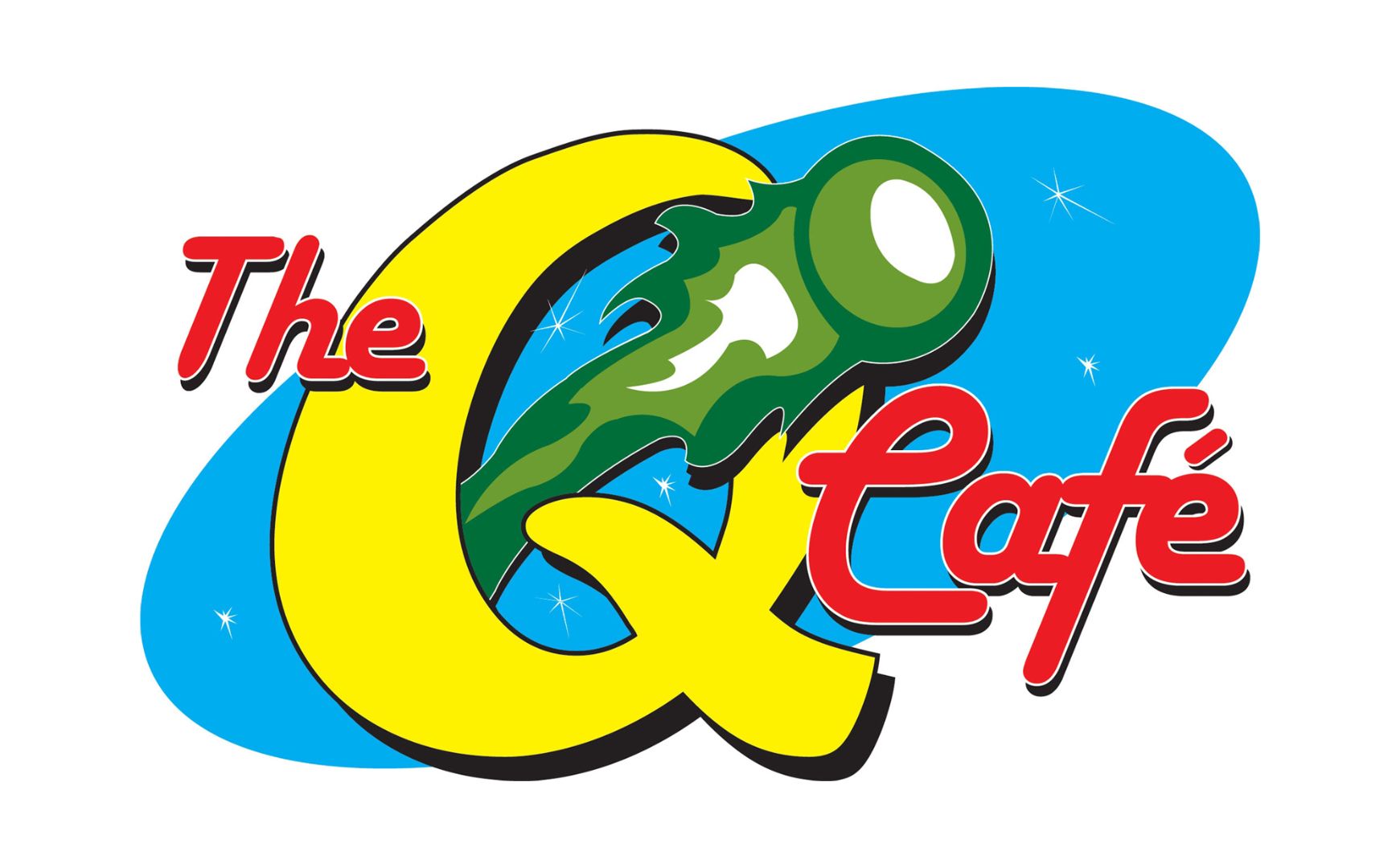 A colorful logo for the q cafe