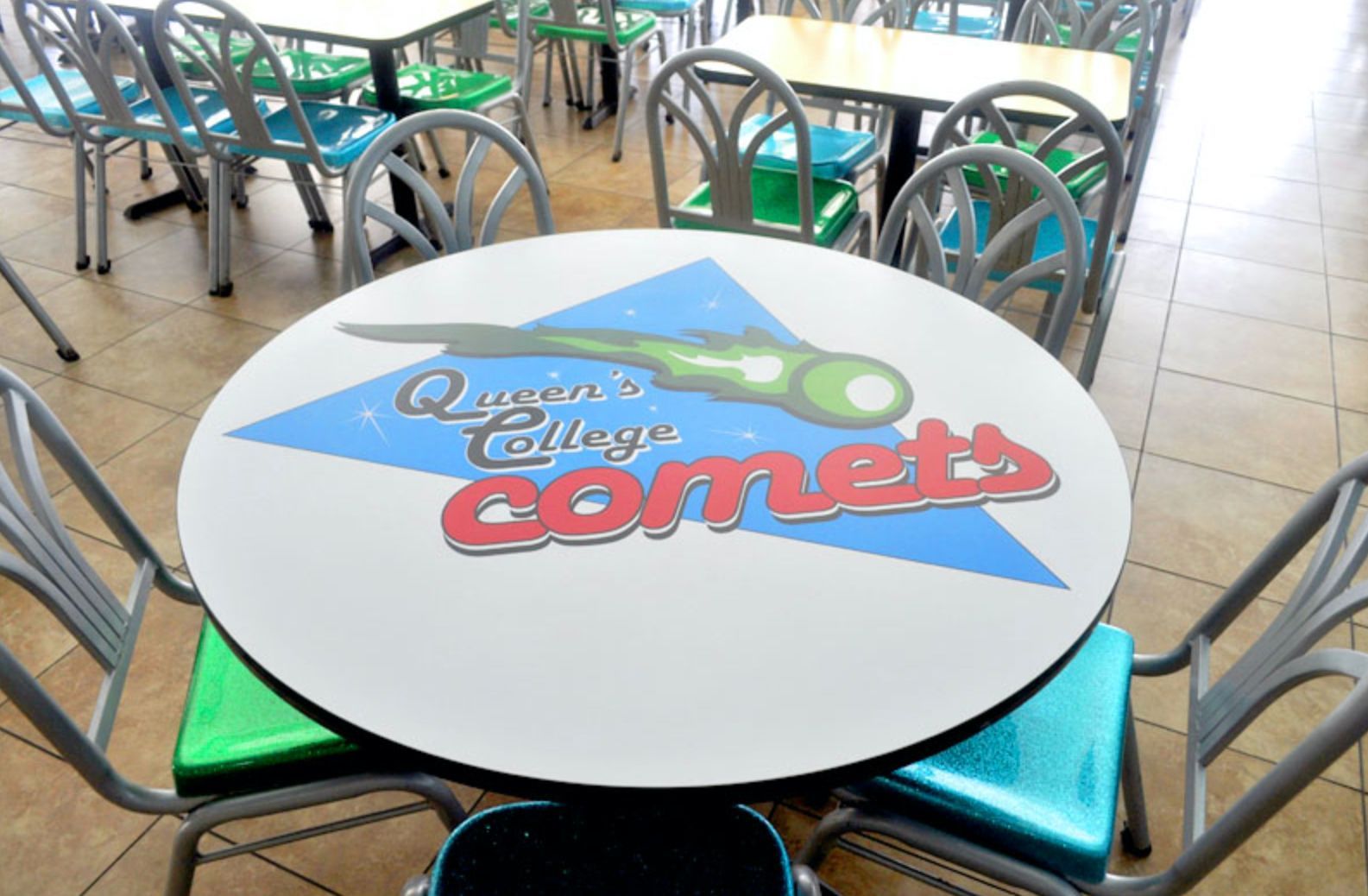 A round table with the word comets on it