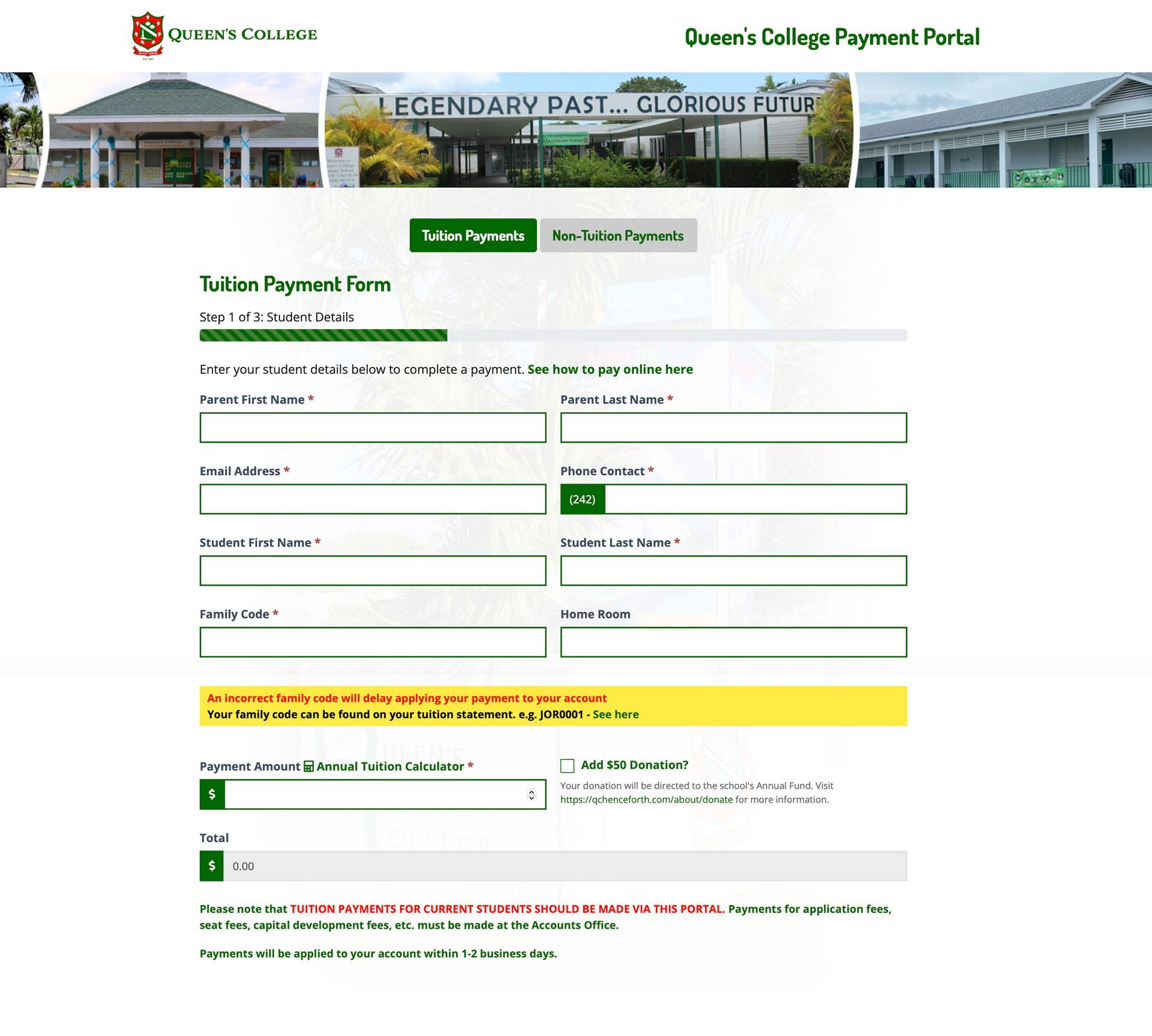 A screenshot of a web page for queen 's college