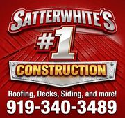 Red construction ad for Satterwhite’s #1 Construction with roofing, decks, siding, and phone 919-340-3489