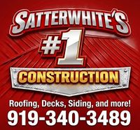 Red construction ad for Satterwhite’s #1 Construction with roofing, decks, siding, and phone 919-340-3489